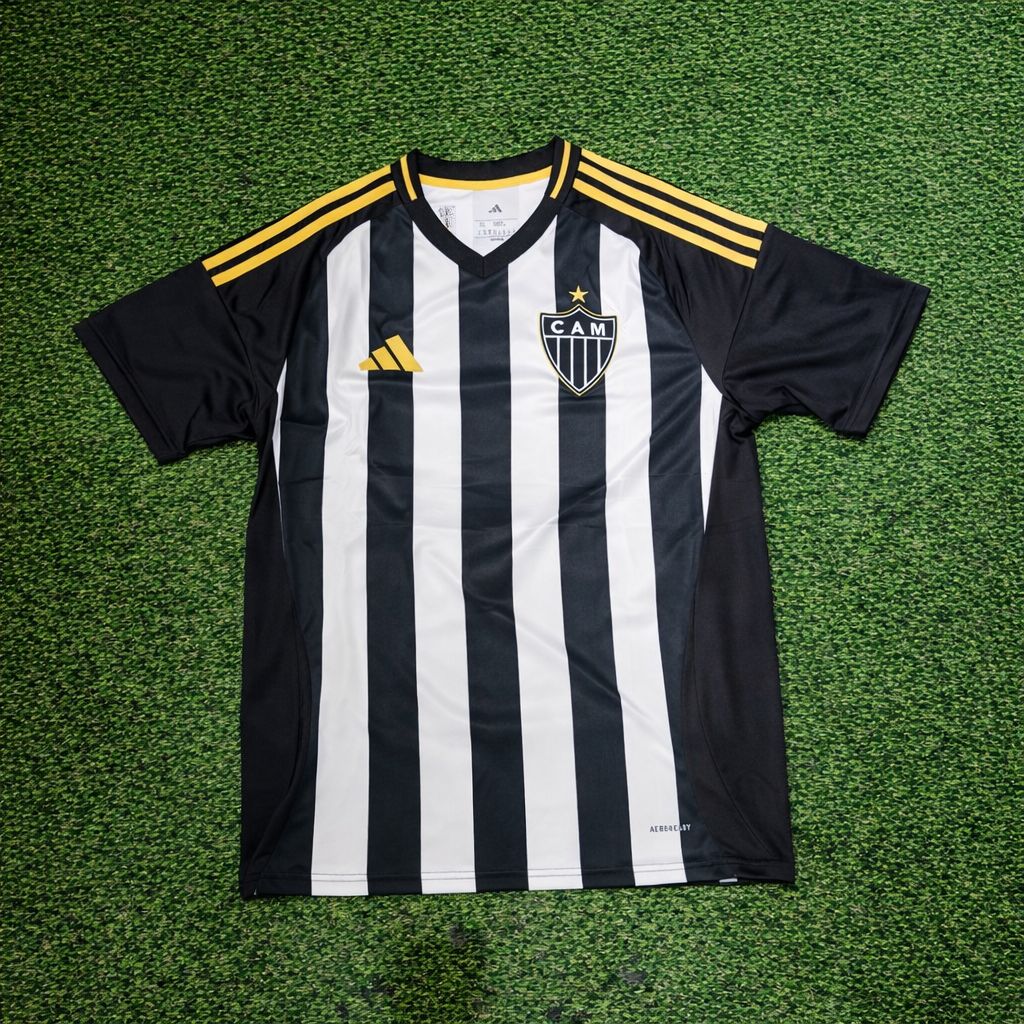 Camisa  Atlético Mineiro 2023/24 - Preta e Branca Detalhes Amarelo