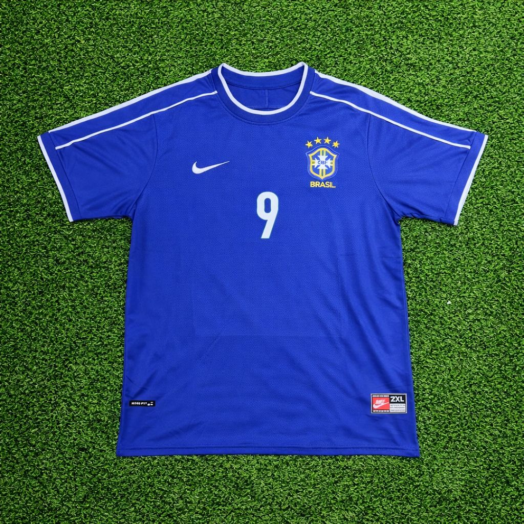 Camisa Retrô Brasil Ronaldo Fenômeno Azul Copa 1998