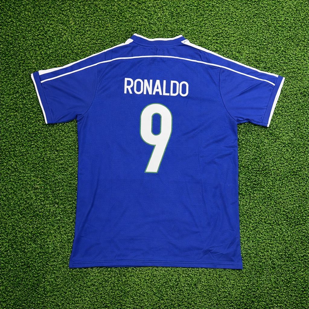 Camisa Retrô Brasil Ronaldo Fenômeno Azul Copa 1998